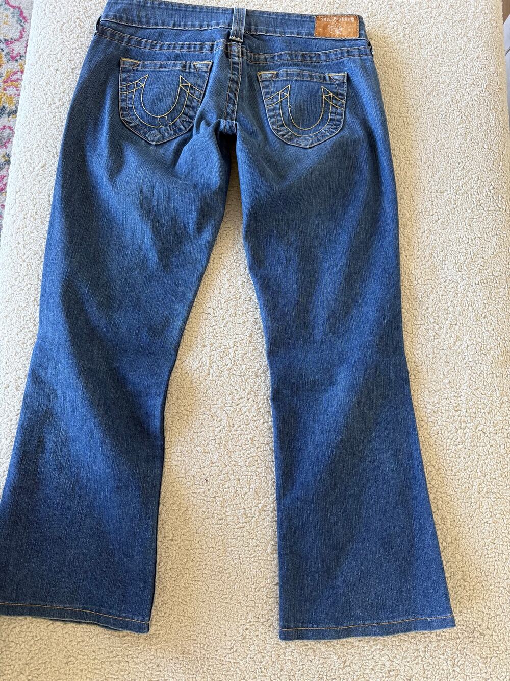 True Religion Womens Jeans Low Rise Flare Bootcut Blue Denim Made in USA 29 Y2K